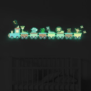 卡通动物坐小车夜光贴纸儿童房教室宿舍创意自粘荧光贴画装饰墙贴