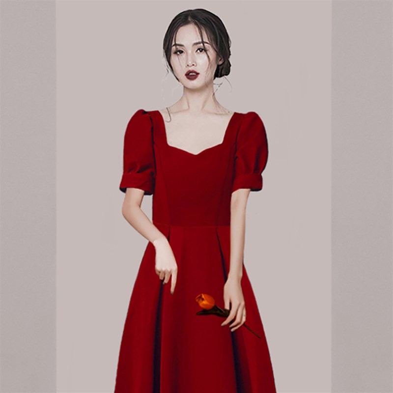 敬酒服新娘2021新款夏天红色礼服裙女宴会气质红裙子结婚平时可穿