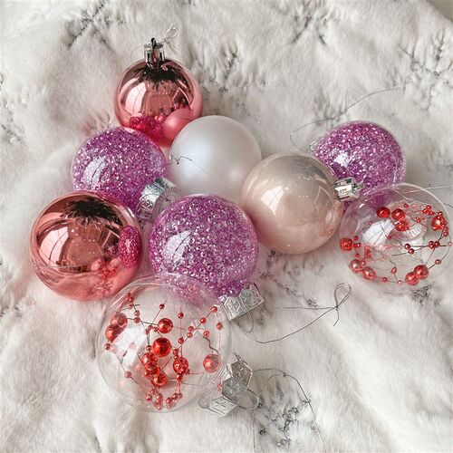 圣诞季 6cm圣诞装饰彩球 透明球圣诞球套装圣诞树装饰挂球30件装