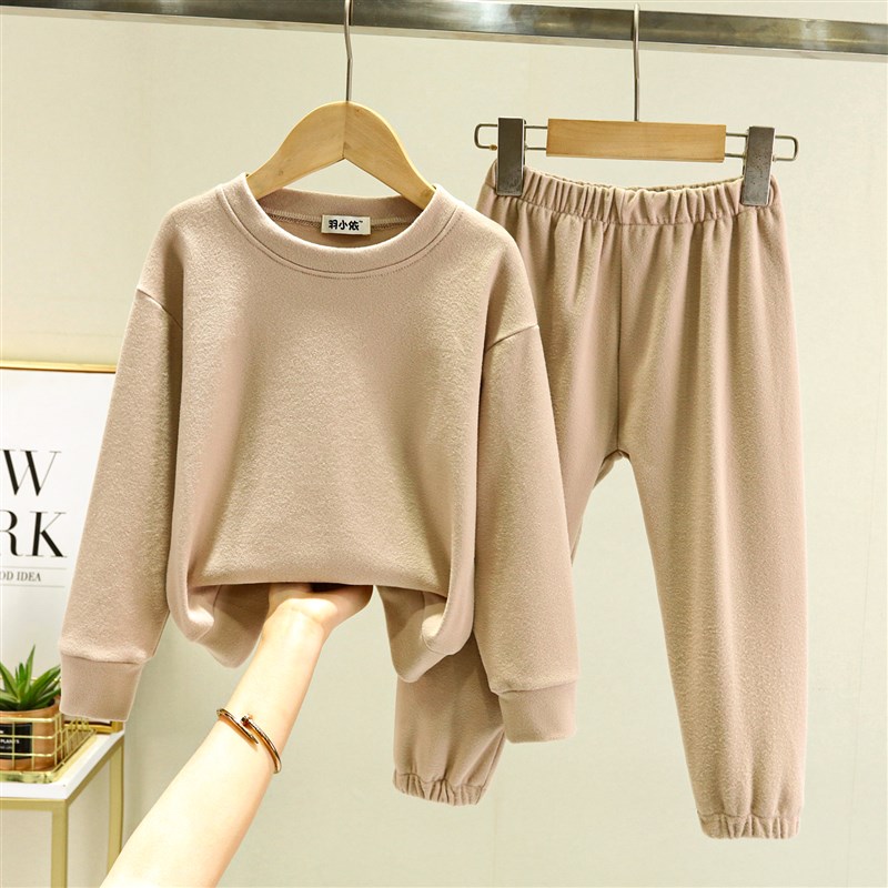 儿童德绒睡衣套装冬季加厚保暖长袖长裤男女童大码家居服两件套