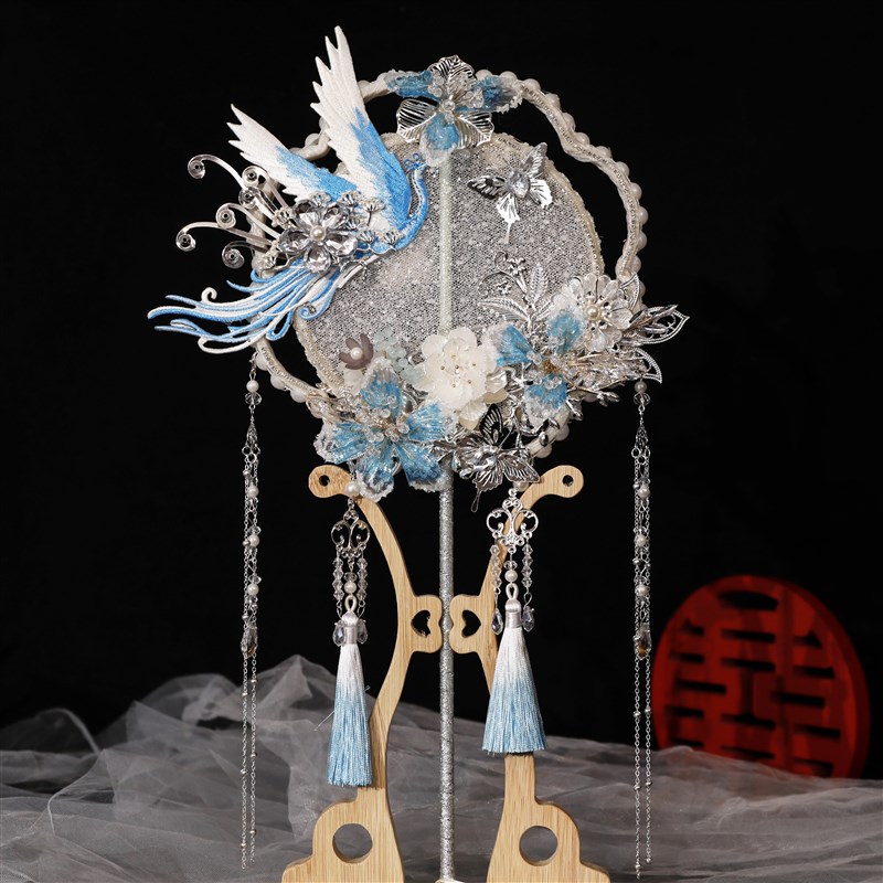 团扇diy材料包马面裙汉服新娘结婚定制古风秀禾喜扇子成品刺绣