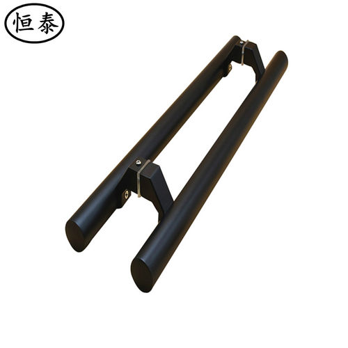 加厚圆管玻璃门大拉手无指纹斜脚马蹄脚亚黑推拉门木门把手