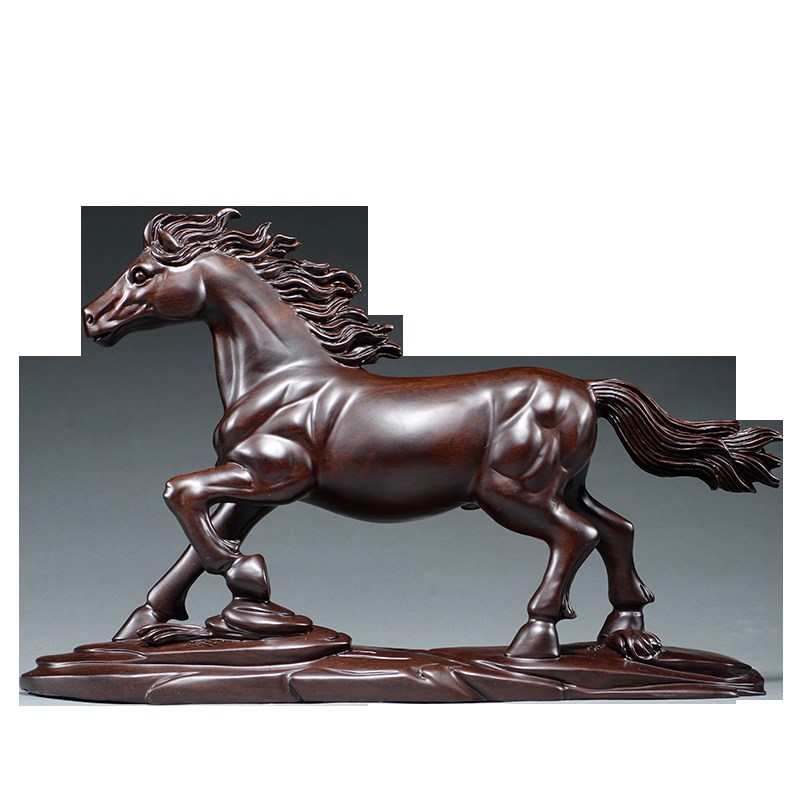 黑檀木雕刻马摆件马到成功红木工艺品家居饰品办公室木马摆设送礼