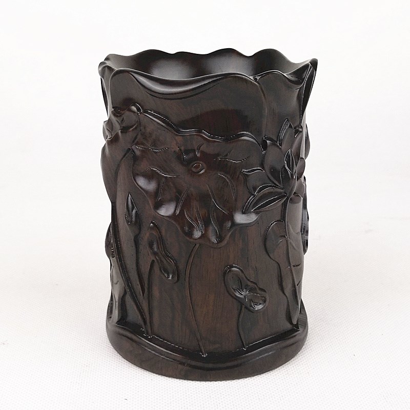 实木笔筒工艺品木雕刻红木黑檀木质办公桌毛笔筒锦盒包装礼品