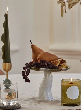 大理石蘑菇造型托盘样板间家用氛围感大理石烛台香薰台果盘装