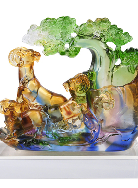 琉璃笔筒书房老总办公室书桌实用摆设三羊泰创意水晶工艺品