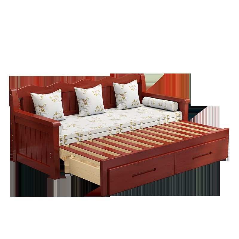 实木沙发床可折叠客厅小户型松木人米1.8坐卧两用多功能推拉