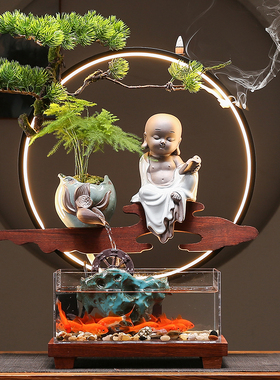 客厅办公室装饰创意循环流水生财喷泉加湿器业礼品