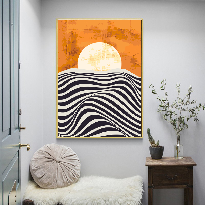 抽象数字油画diy卧室手绘填充上色装饰画风景油彩画画海上日出图片