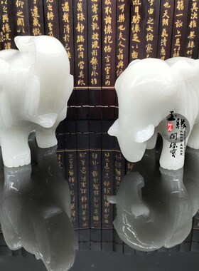 天然白玉大象一对玉石吸水象玄关客厅装饰品玉象业送礼