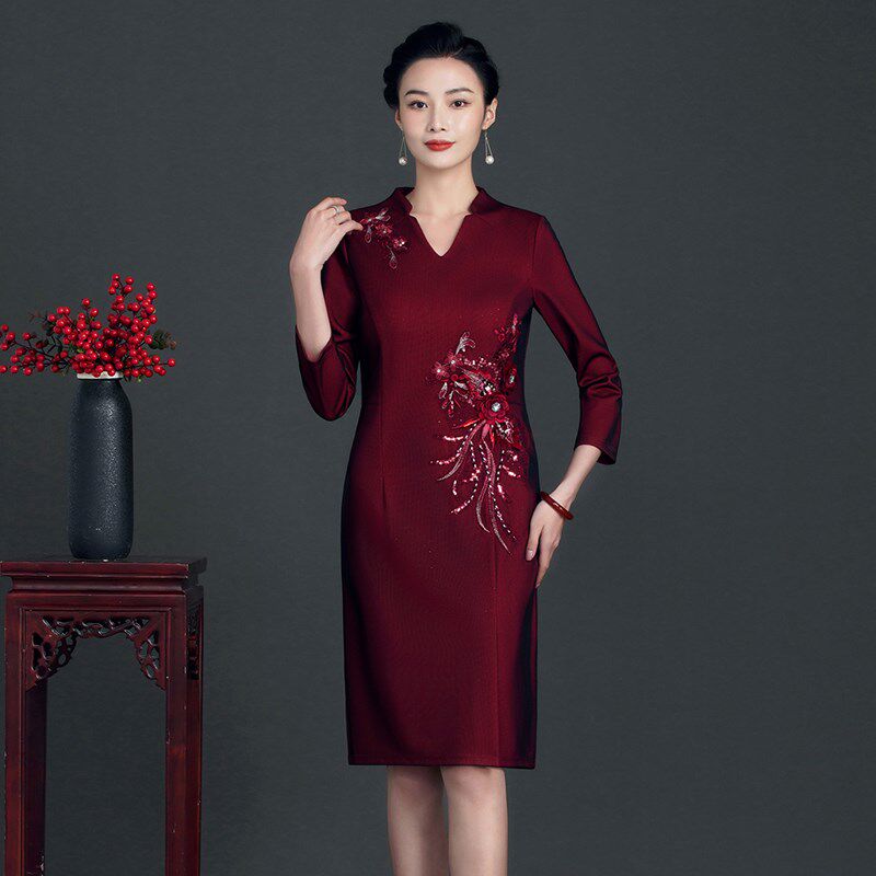 喜婆婆婚宴装旗袍时尚新款春秋夏结婚喜服妈妈礼服高贵年轻洋气