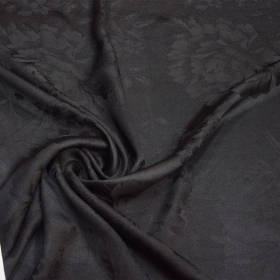零头45姆米加厚重缎黑色牡丹花提花印H花香云纱礼服面料旗袍裙布