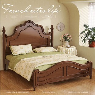 美式复古实木床雕花主卧q1.8米双人床1.5米婚床奶油风公主美式床