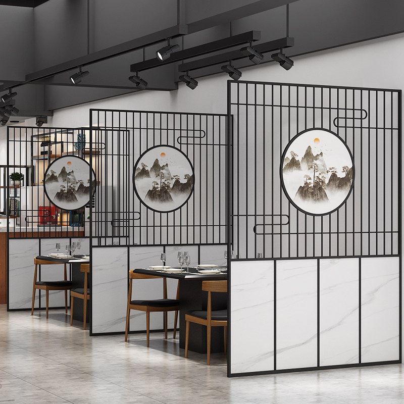 现代饭厅饭店卡座隔断包厢墙铁艺围栏火锅酒吧隔栏工业风屏风装饰 - 实物图