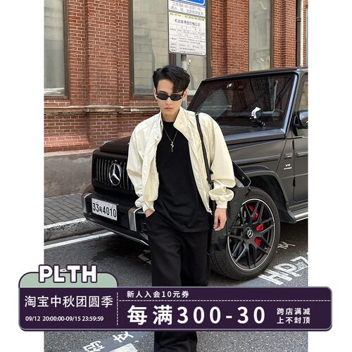 PLTH*新款韩版秋季皮质工装夹克宽松百搭高级立领上衣潮流外套男