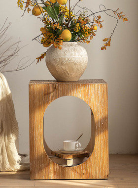 田园做旧实木收纳边角几 客厅沙发卧室床头茶几侘寂风民宿小方桌