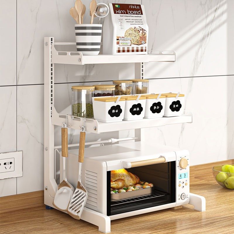 厨房桌面微波炉置物架家用可伸缩烤箱架多功能油盐酱醋调料收纳架,厨房/烹饪用具,微波炉置物架,淘宝优惠券,粉丝福利购,淘宝优惠卷