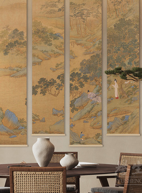 仇英南华秋水新中式挂轴画书房客厅装饰画茶室饭厅明清古画墙壁画