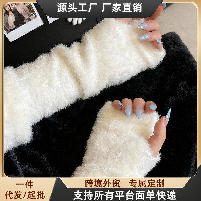 工厂秋冬手套保暖长袖半指软可爱运动袜