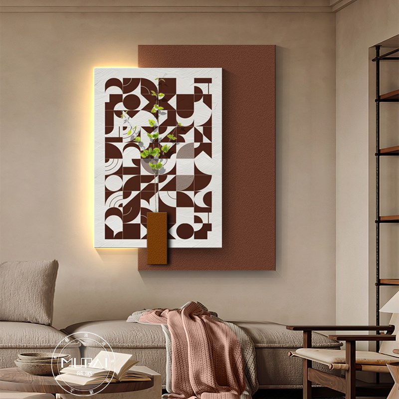 意式极简抽象客厅装饰画高级感壁画灯光画沙发背景墙挂画202新款