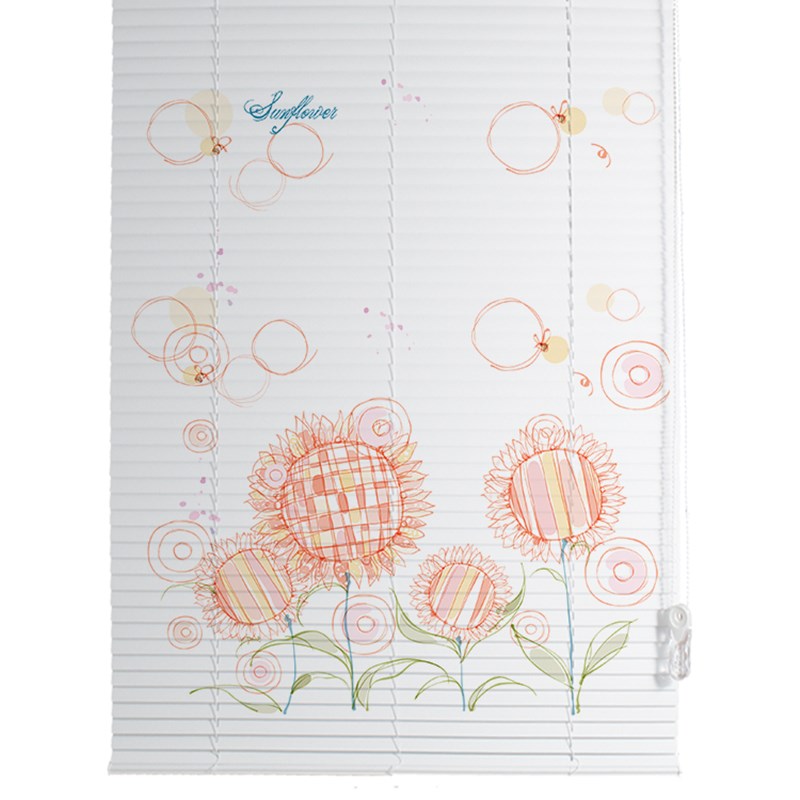 百叶窗帘免打孔电动D印花水墨山水画拉珠自动上下升降铝百叶窗帘