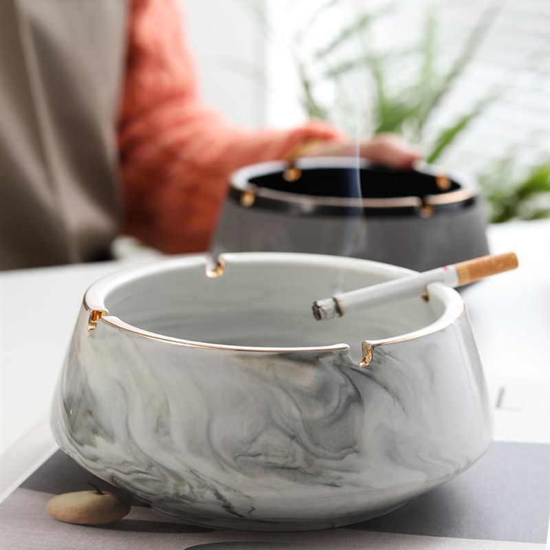 创意个性潮流圆形欧式陶瓷烟灰缸防飞灰大小号家用客厅办公室