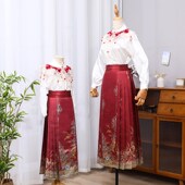 新中式 中国风马面裙亲子套装 儿童连衣裙 2024春秋新款 汉服女童唐装