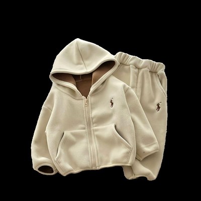 儿童双面摇粒绒套装男童秋冬加绒外套女童秋装一岁宝宝卫衣两件套