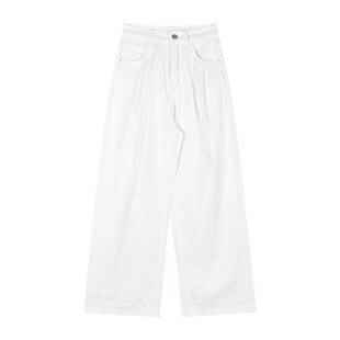 白色牛仔长裤女早春2025新款低腰宽松直筒裤垂感阔腿拖地休闲裤子