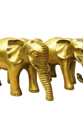 全黄铜大象摆件纯铜公母一对吸水象办公室玄关工艺装饰品