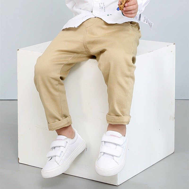 男童裤子秋裤儿童休闲裤白色2023年新款宝宝纯棉加绒黑色长裤弹力