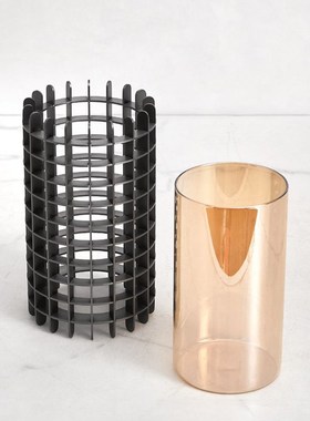 中式轻奢网格花瓶金属禅意人物摆件办公室客厅茶几样板间软装组合