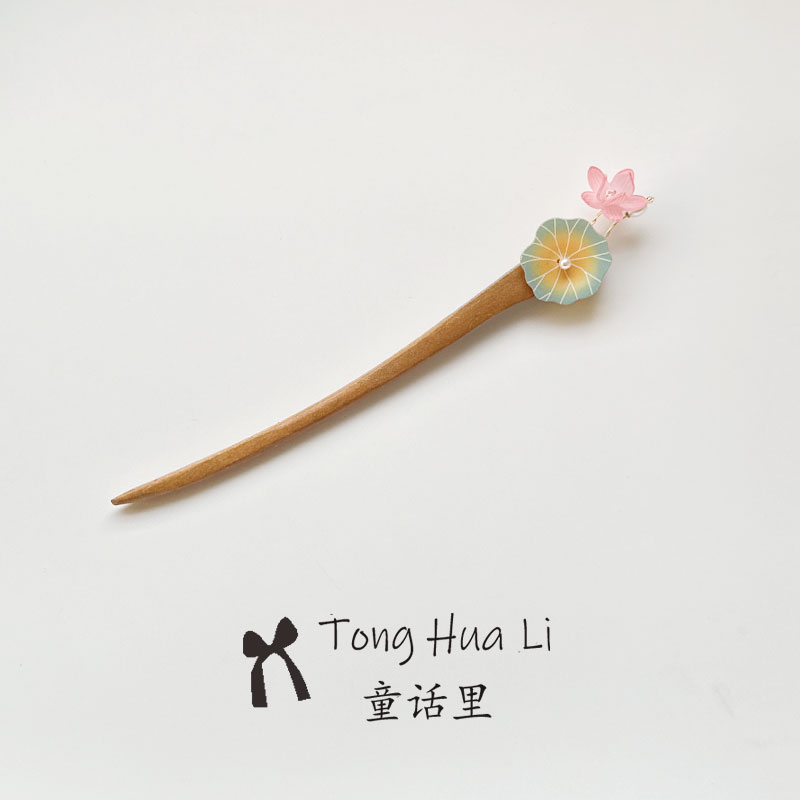 古风头饰桃花琉璃花朵木质发簪汉服旗袍簪子高级感百搭中式发钗