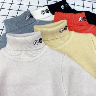 男童打底衫新款一体绒高领毛衣秋冬加厚保暖黑色女小宝宝灰色童装
