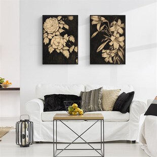 欧式小众中古黑白素描花卉组合装饰画卧室客厅挂画艺术画芯定制