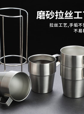 韩式不锈钢儿童水杯幼儿园宝宝杯双层隔热水杯露营户外收纳杯茶杯