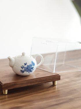 亚克力防尘罩黑胡桃木底座摆件托盘底托带铜脚工艺品观赏实木托架