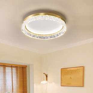 全铜吸顶灯北欧轻奢卧室房间主灯高级感轻奢圆形LED超亮主卧灯具