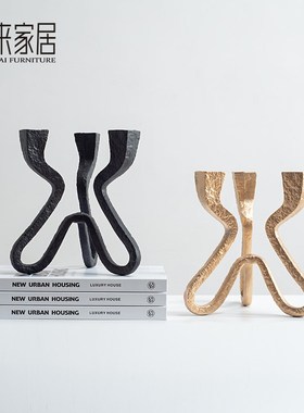 极简风金属黑色烛台餐厅餐桌摆设侘寂风创意客厅玄关柜装饰品摆件