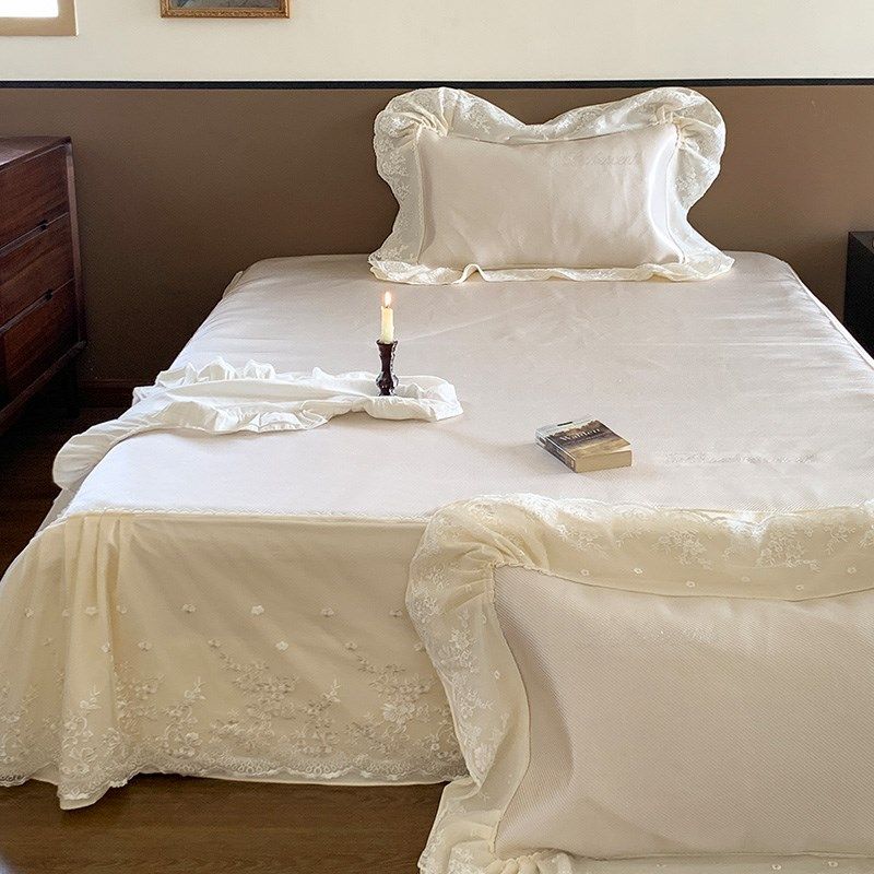 公主风2024新款冰丝席凉席三件套夏季卡通席子可机洗床裙款可折叠,床上用品,冰丝席,淘宝优惠券,粉丝福利购,淘宝优惠卷