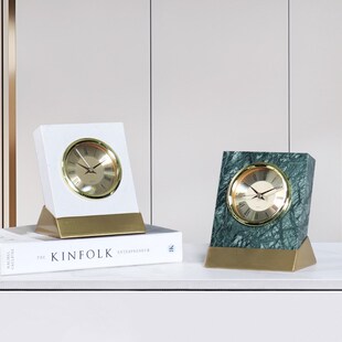 北欧轻奢大理石小时钟家居酒店客厅书房卧室摆放座钟装 饰品摆件