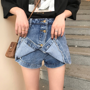 夏季新款韩版高腰大码宽松显瘦牛仔短裤裙女百搭学生A字半身裙潮