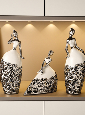 现代舞女陶瓷摆件家居客厅酒柜电视柜装饰品欧式玄关桌面工艺品