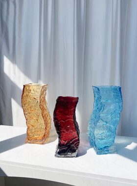 冰川造型琉璃花瓶蓝色手工花瓶紫色客厅摆件橘色卧室摆件居家好物
