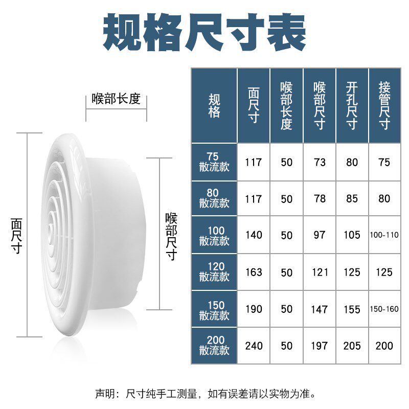 圆形散流器百叶出风口格栅新风系统换气风罩家用通风口新风口