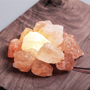 水晶盐灯木物喜马拉雅玫瑰盐矿物灯创意夜灯装饰小台灯插瓶