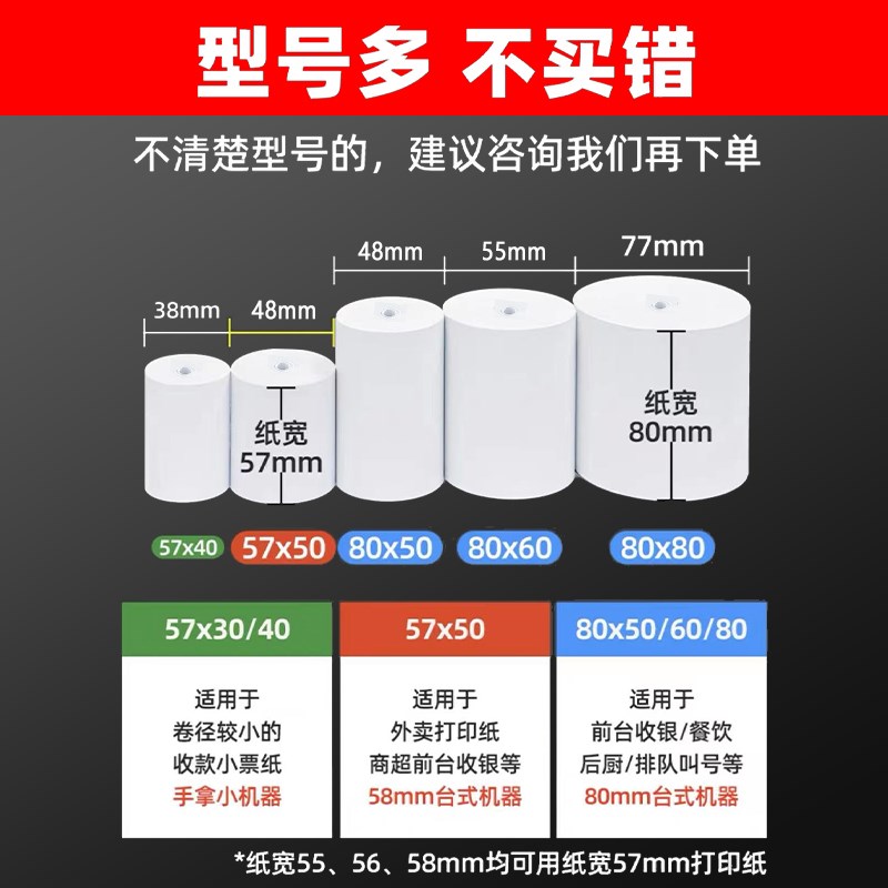 58mm热敏收银纸5750收银机打印纸80*80美团通用卷纸外卖小票纸