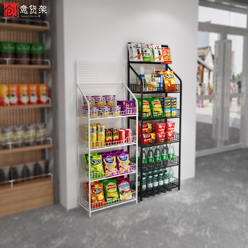 超市牛奶辣条多层展示便利店零食食品矿泉水饮料小货架