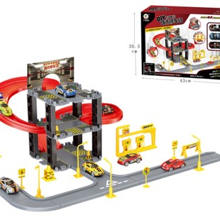 广威启迪灯光升降轨道停车场合金小汽车城市停车楼儿童拼搭