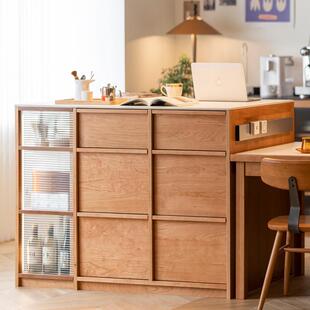 二黑木作 缪斯岛台 实木岩板中古风餐厅吧台德利丰收纳橱柜餐边柜